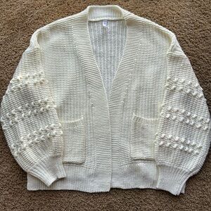 Wishlist Cream Open-Front Bobble Sleeve Cardigan
